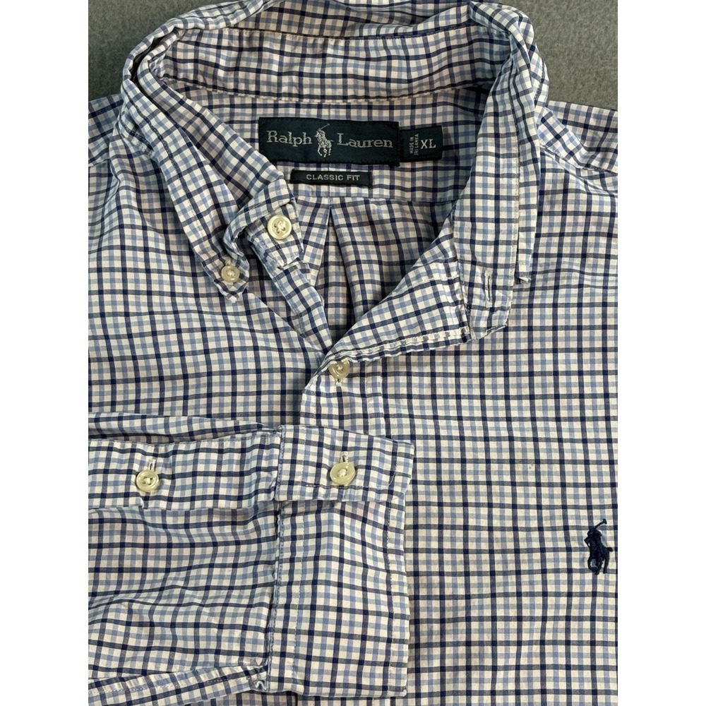 Ralph Lauren Shirt Mens XL Blue Check Button Down Long Sleeve Classic Fit Casual
